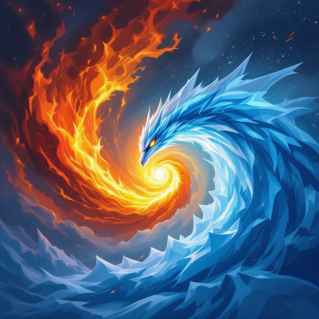 Epic Clash of Fire and Ice in Digital Painting