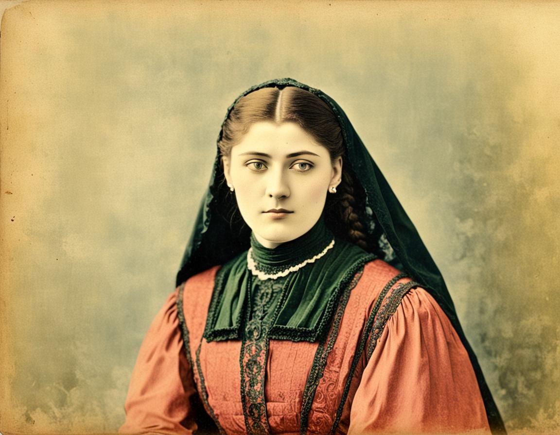 Francesca, Cluj High School Student, 1910 Color Photo