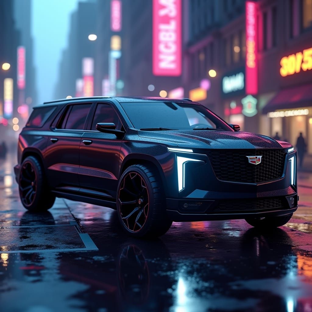 Sleek, Matte-Black Cadillac Escalade 2300 Concept in Cyberpu...