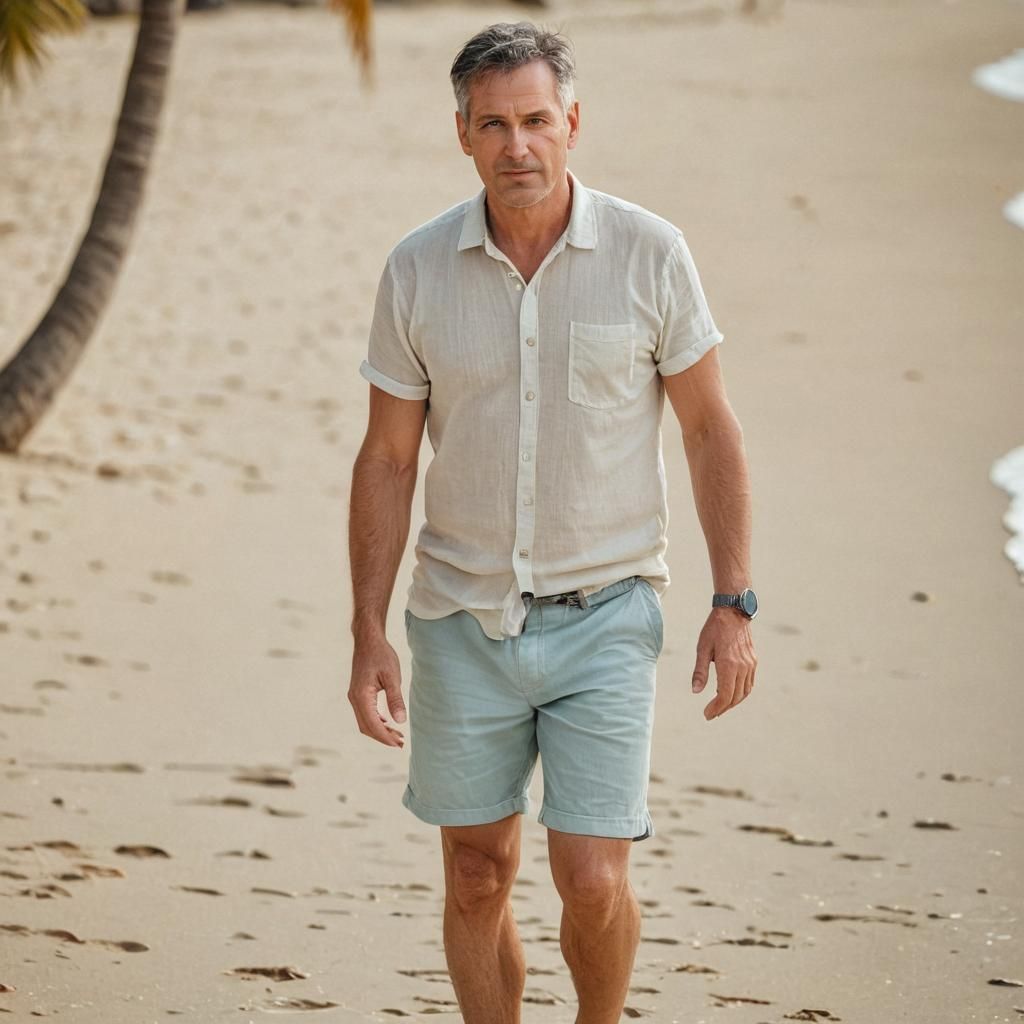 Man Walking on Beach in Golden Light