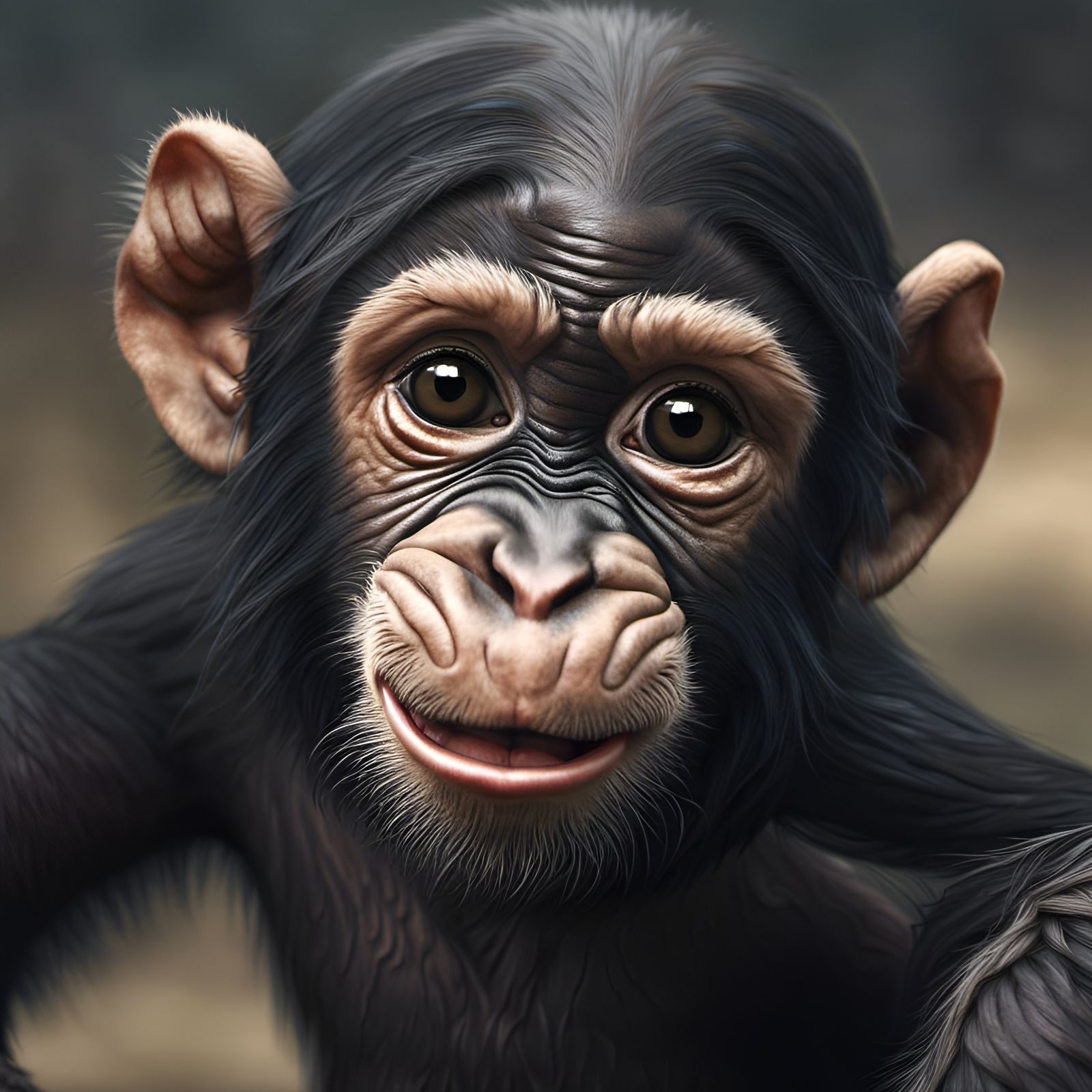 Detailed 8K Image of an Ugly Cute Baby Chimp