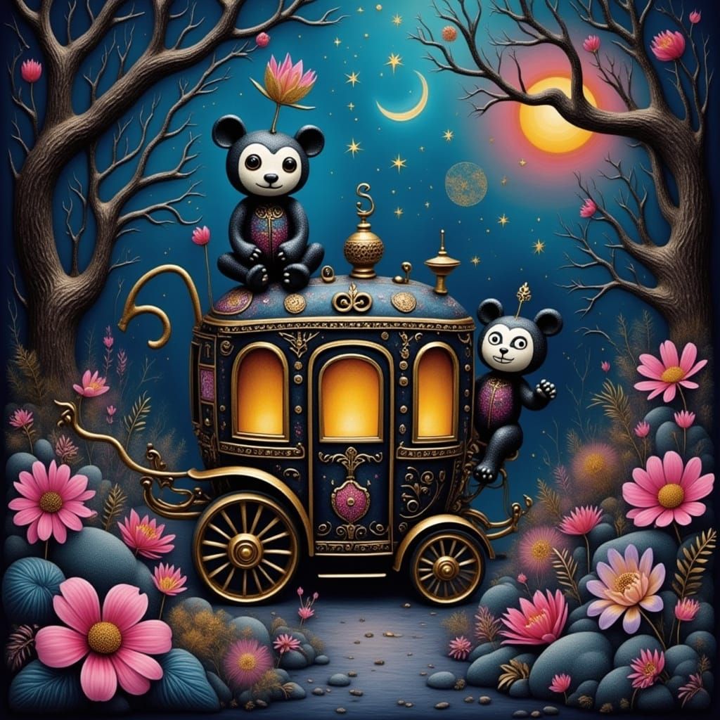 Ornate Vampire Carriage Pulled by Teddy Bears