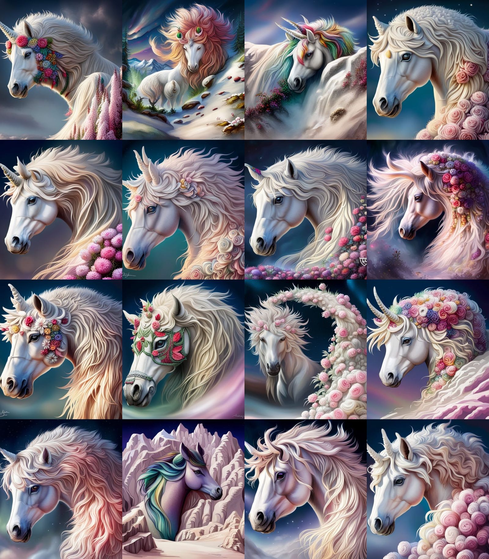 Organic Unicorn Head with Rosebuds: Detailed Vegetation Desi...