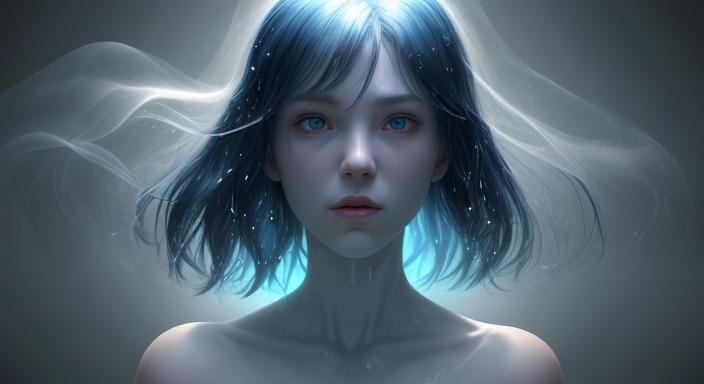 Mysterious Translucent Spirit in Hyperrealistic Style