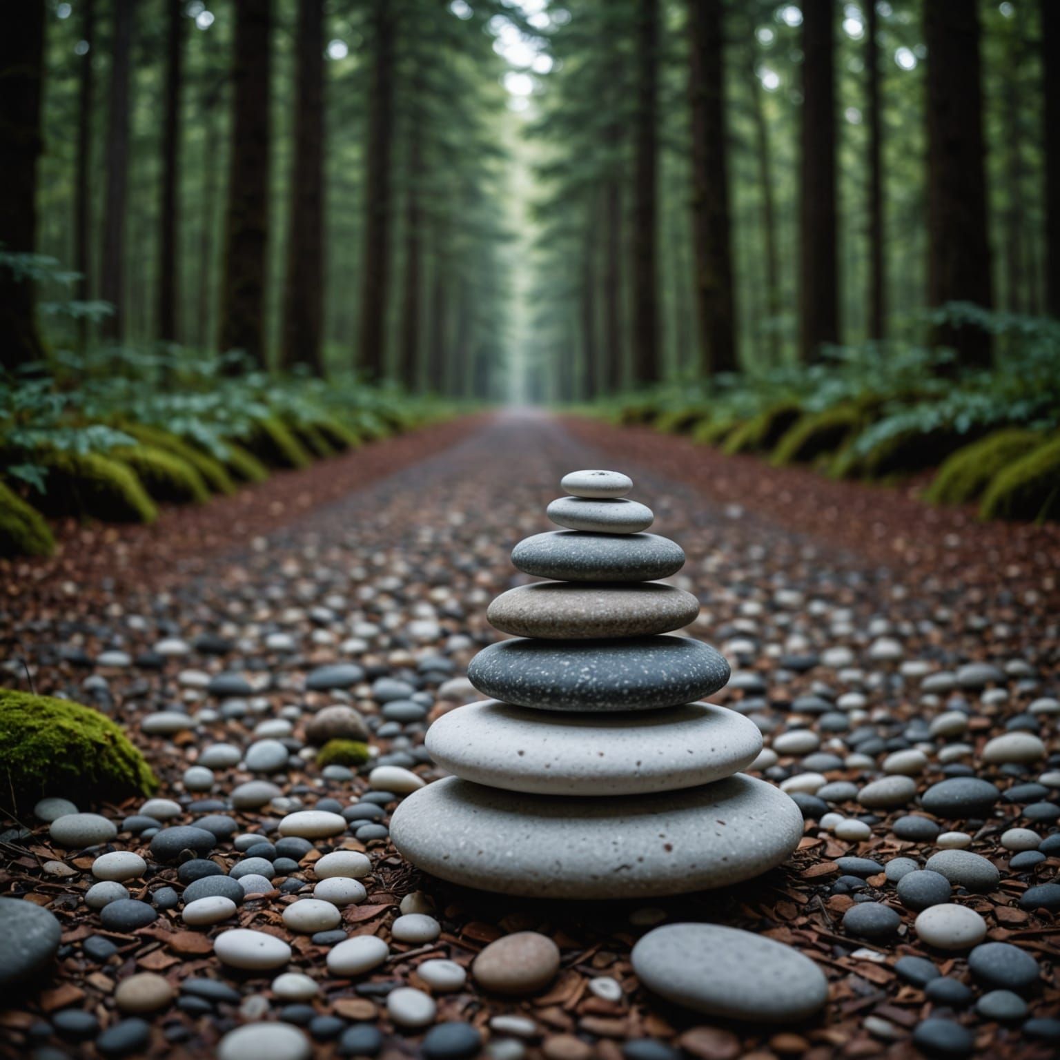 Balanced Pebbles in Dark Forest Road