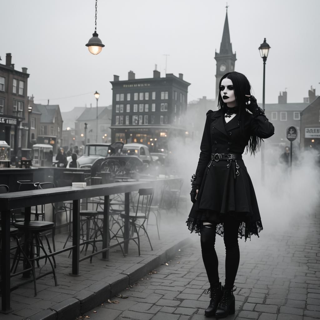 Goth Fashion Model in Coffee Shop