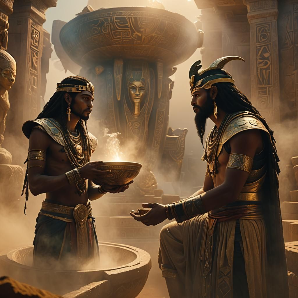 Thoth and Pandora Contemplate a Mystical Vessel