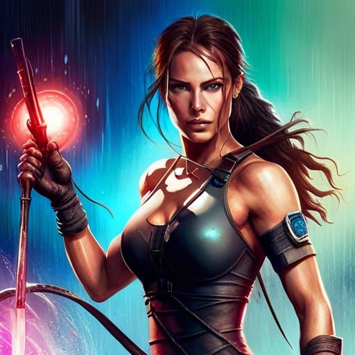 Lara Croft, Tomb Raider in Rainbow Rain