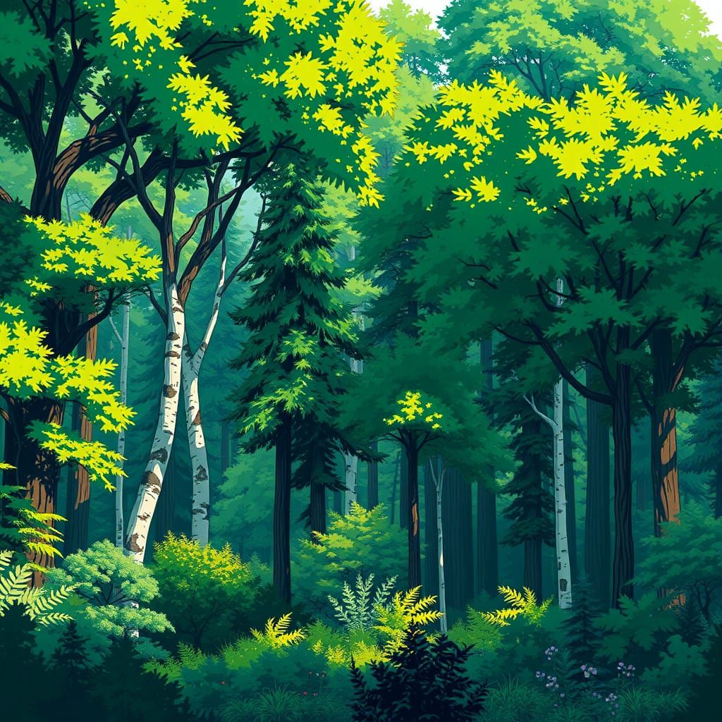Vibrant Forest in Dynamic Green Canopy Style