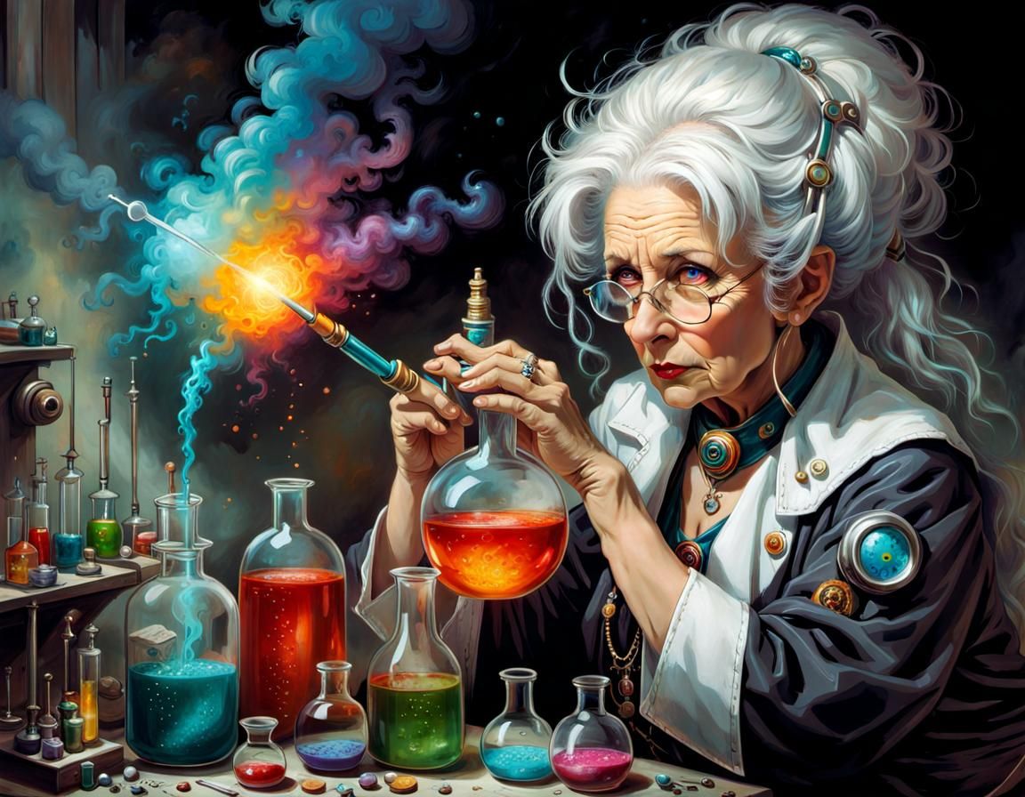 Chaotic Mad Scientist Chemical Experiment in Graffiti Art