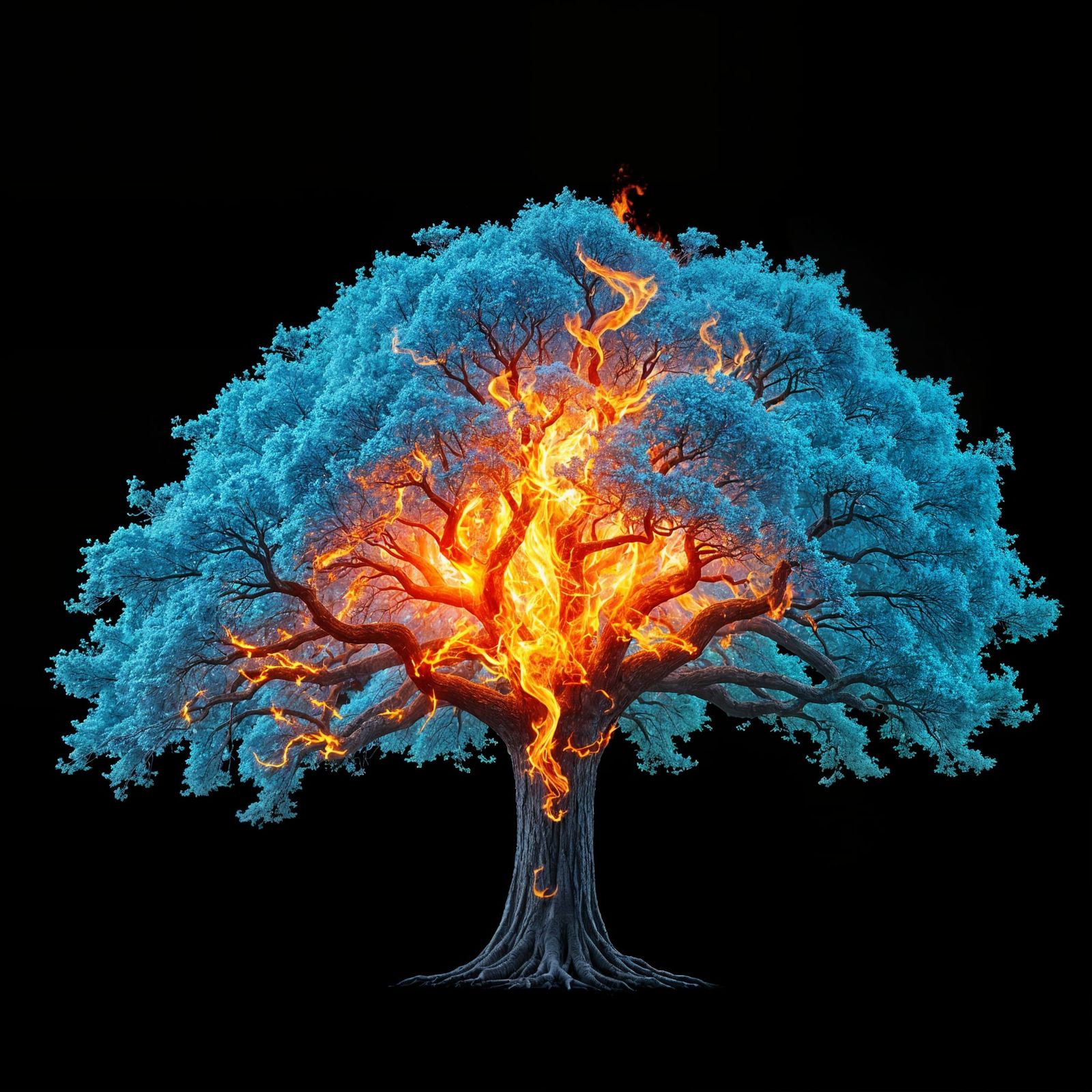 Majestic Tree of Blazing Splendor in 4K Double-Exposure