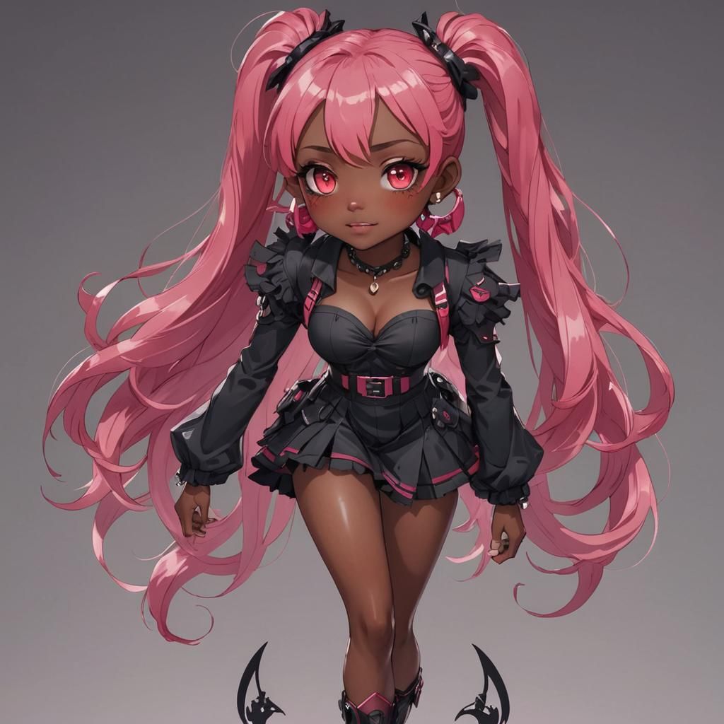 Dark-Skinned VTuber Model with Pink Hair