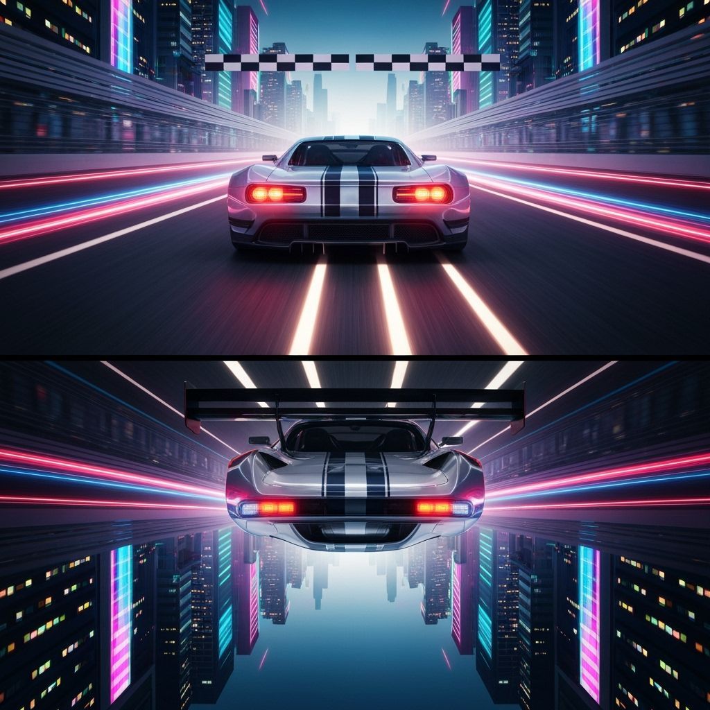 Futuristic Race Reflected on Sleek Sports Car