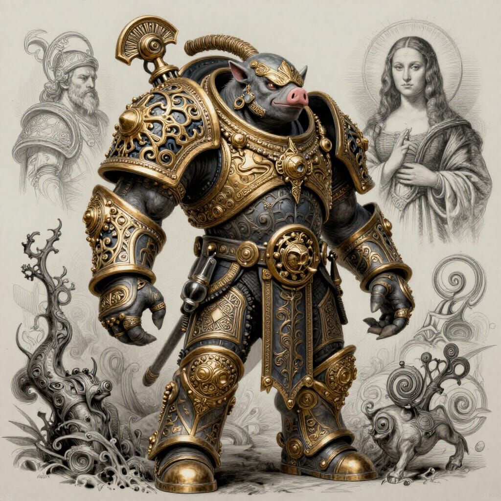Ornate Porcine Ork Warrior in Detailed Fantasy Art