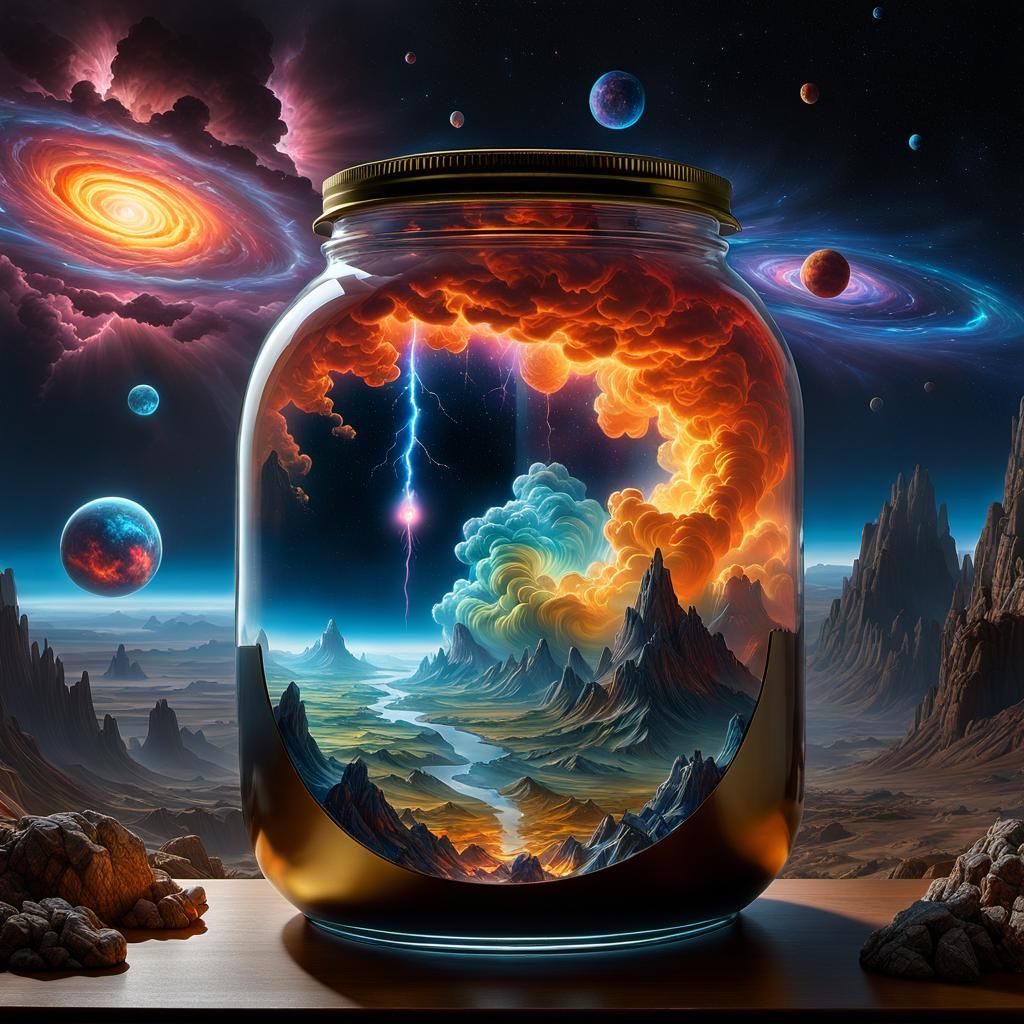 Cosmic Storm in a Jar: Hyperdetailed Translucent Artwork