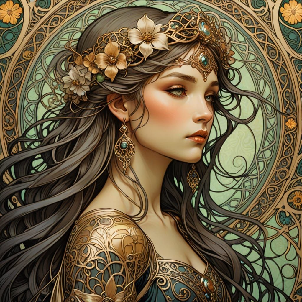 Art Nouveau Fairy Kisses Celtic Princess Portrait