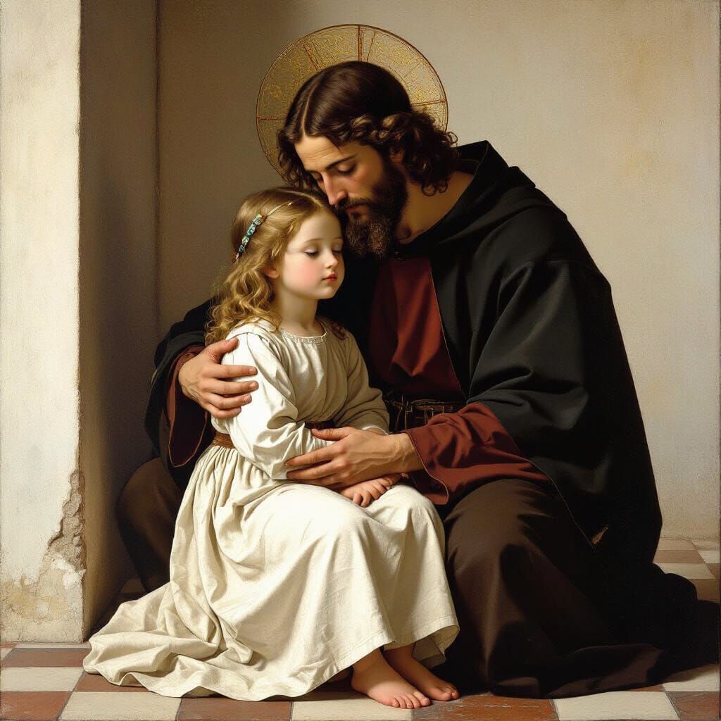 Jesus Tenderly Grooms a Child, Renaissance Style