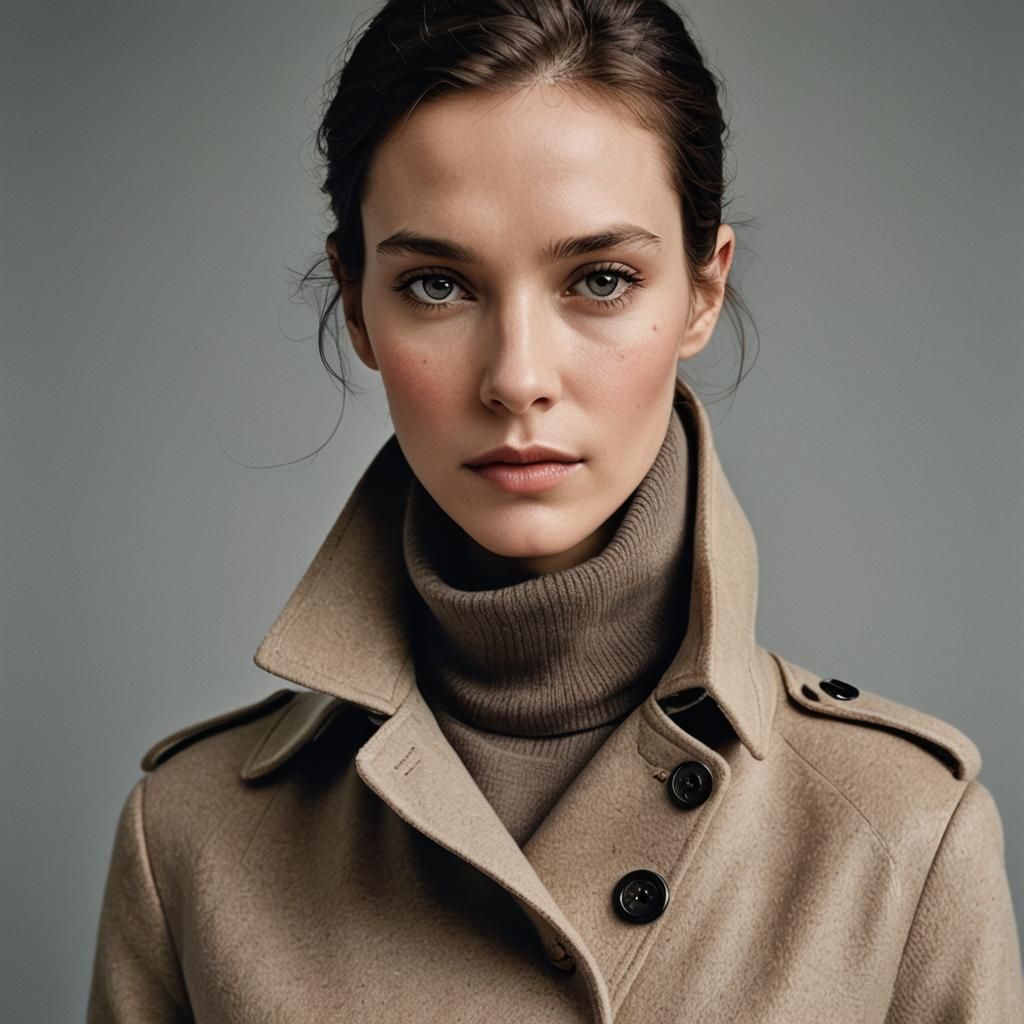 Woman in Cashmere and Trench Coat: Fashion Portrait