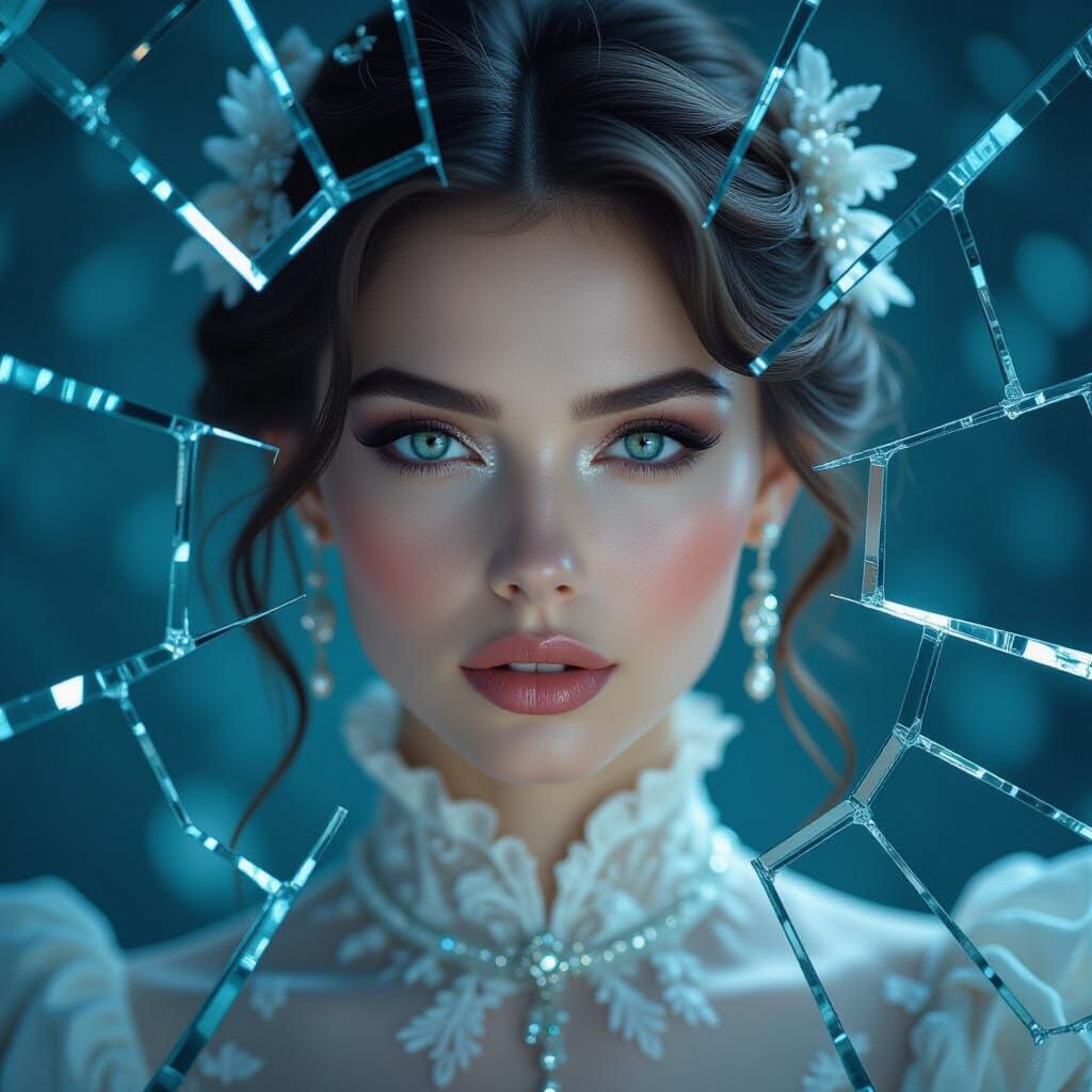 Glass Woman Portrait in Fractured Mirror Style