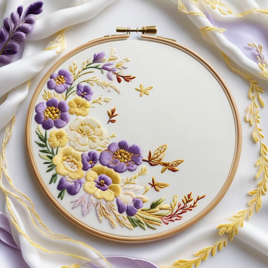 "In bright realistic colors: "The hoop is pale yellow, velve...