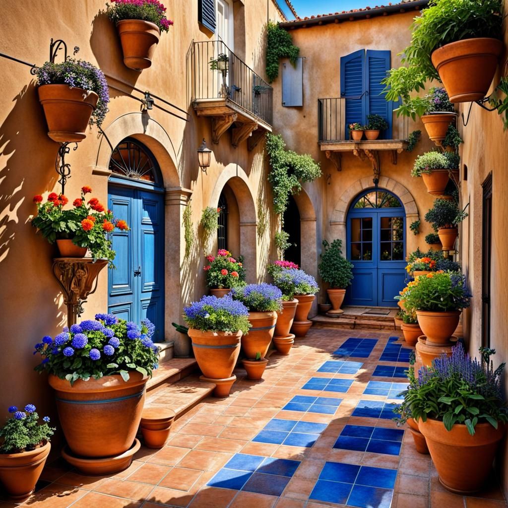 Italian Courtyard Garden in Mediterranean Sunshine