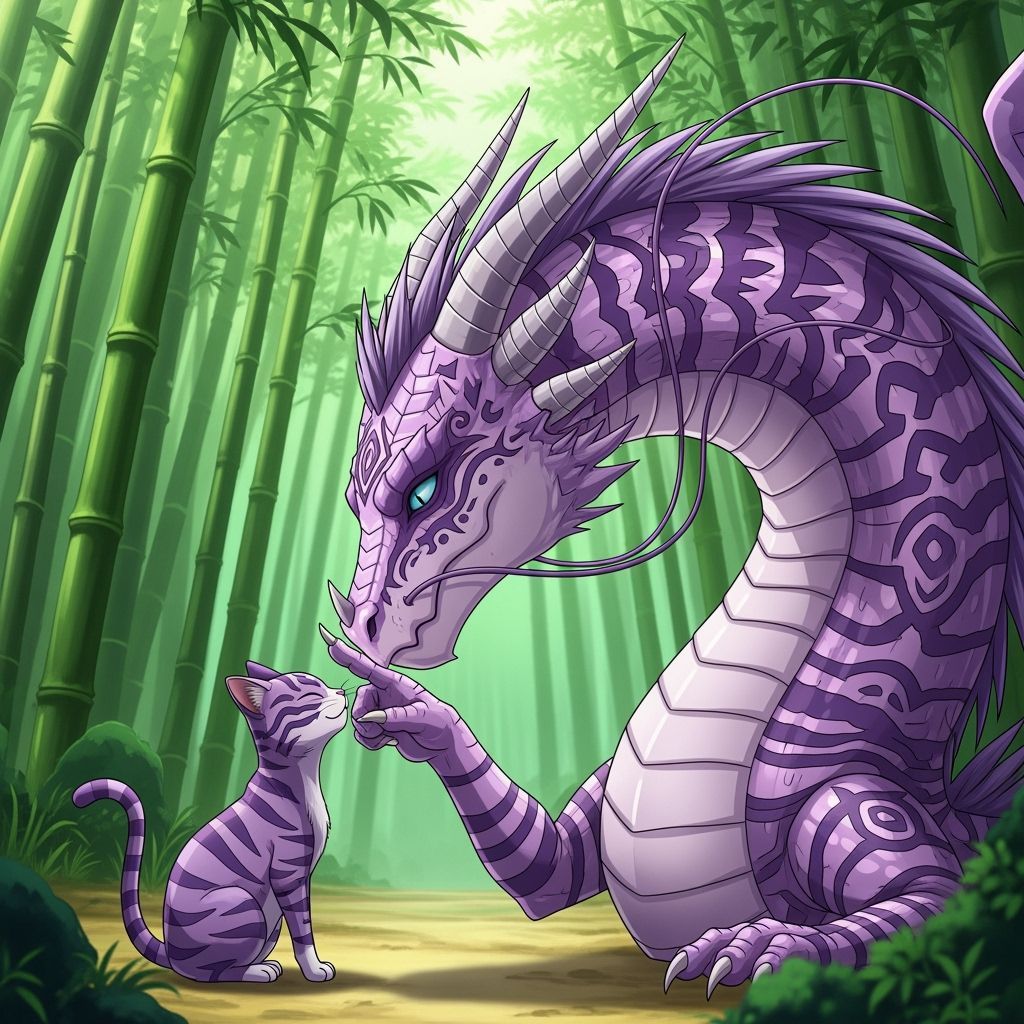 Purple Dragon and Cat Nose Touch in Anime Style
