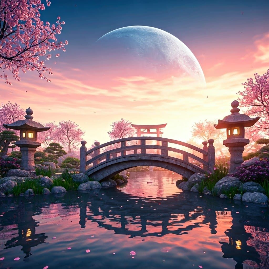 Hyper-Realistic Japanese Garden on Alien Planet