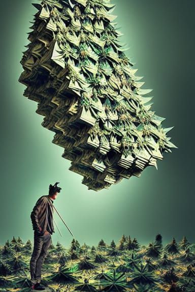 Cannabis Origami Forest in Geometric Collage Style