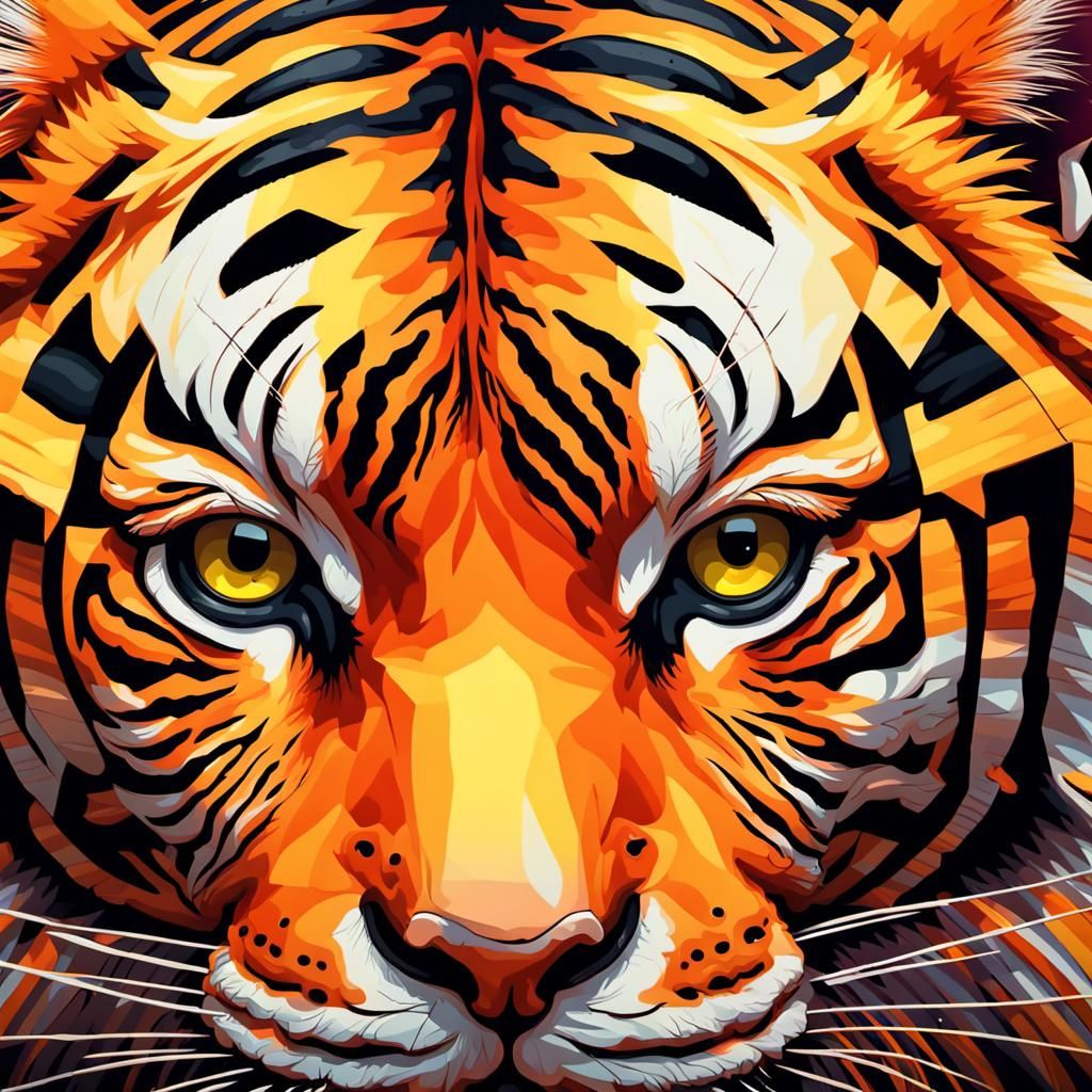 Psychedelic Tiger Stripes in 8-bit Art Style