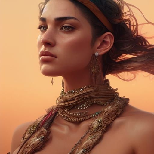 Sand Warrior with Desert Rose: Hyperdetailed Portrait