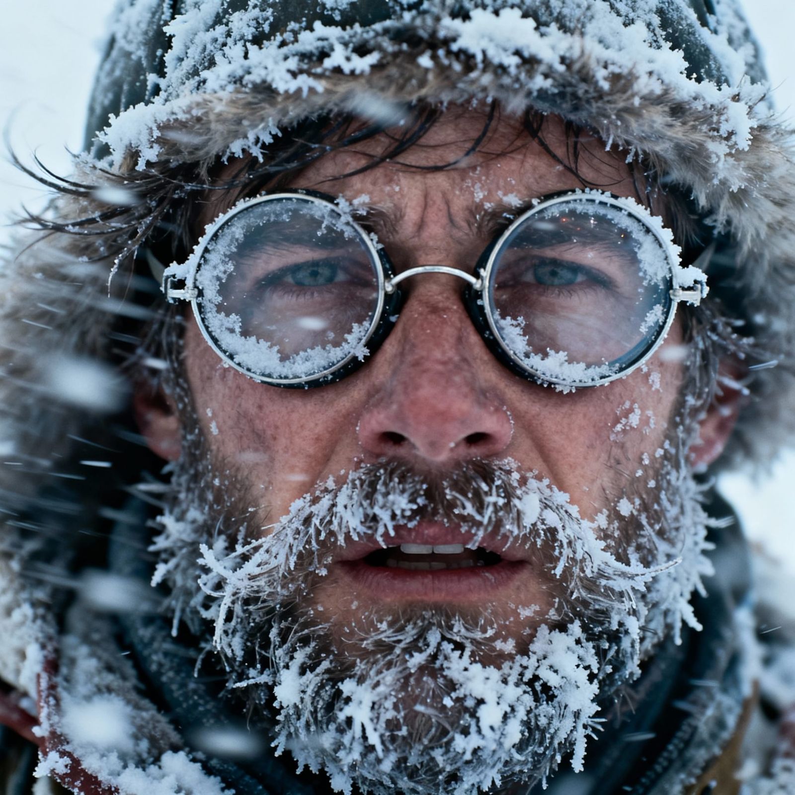 Arctic Explorer in Blizzard Cinematic Film Still