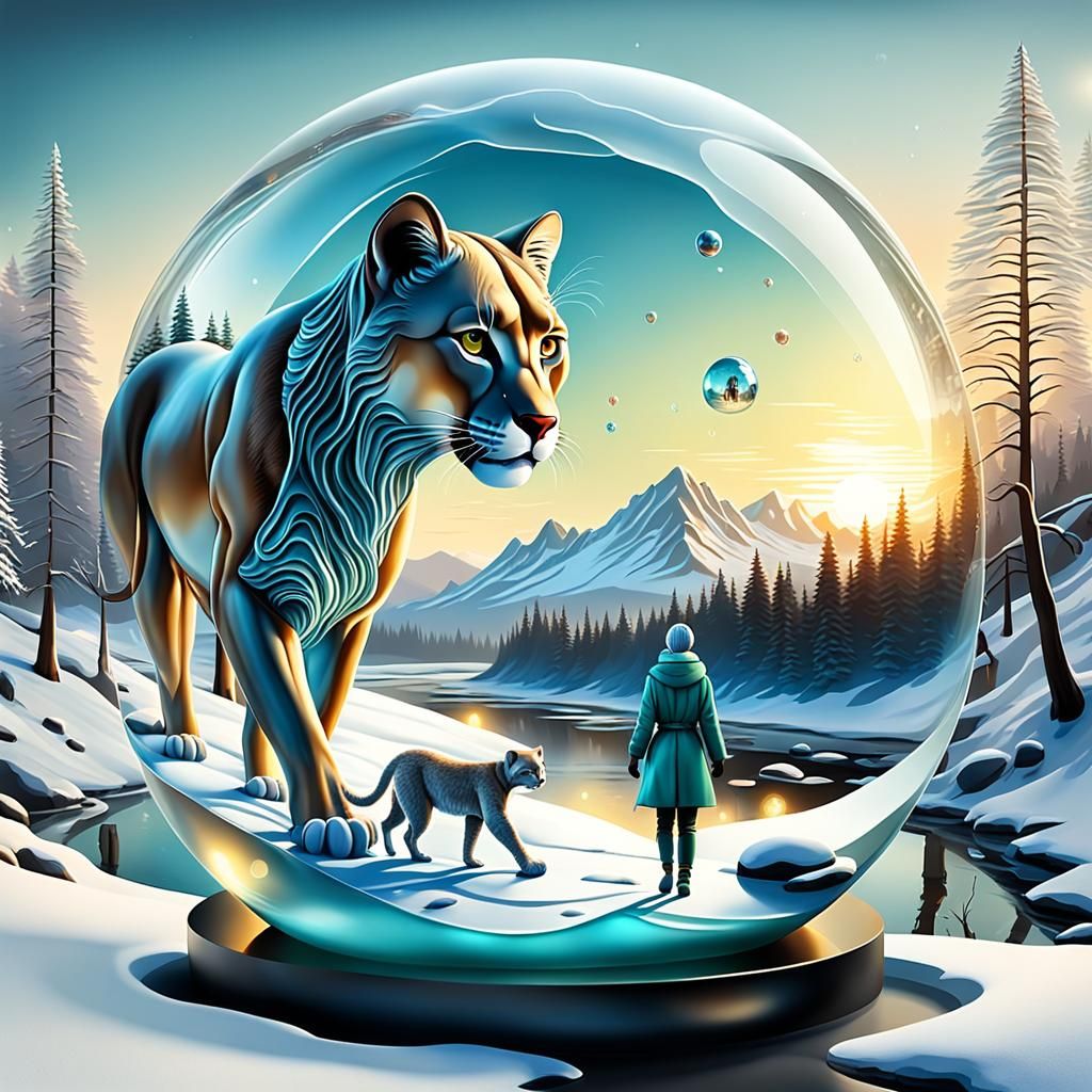 Ethereal Woman Enters Futuristic Bobble in Winter River Land...