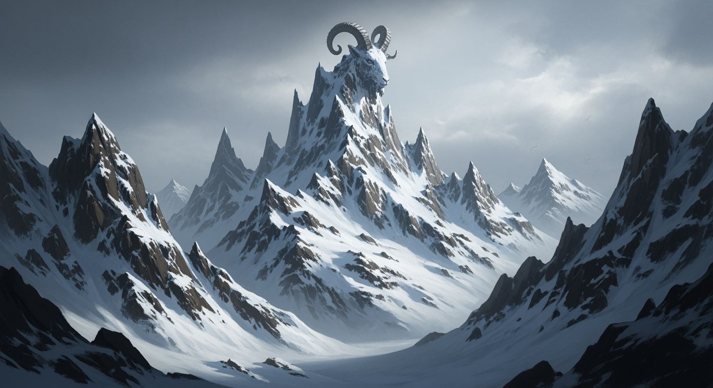 Winter Mountainscape Resembles Majestic Goat Head