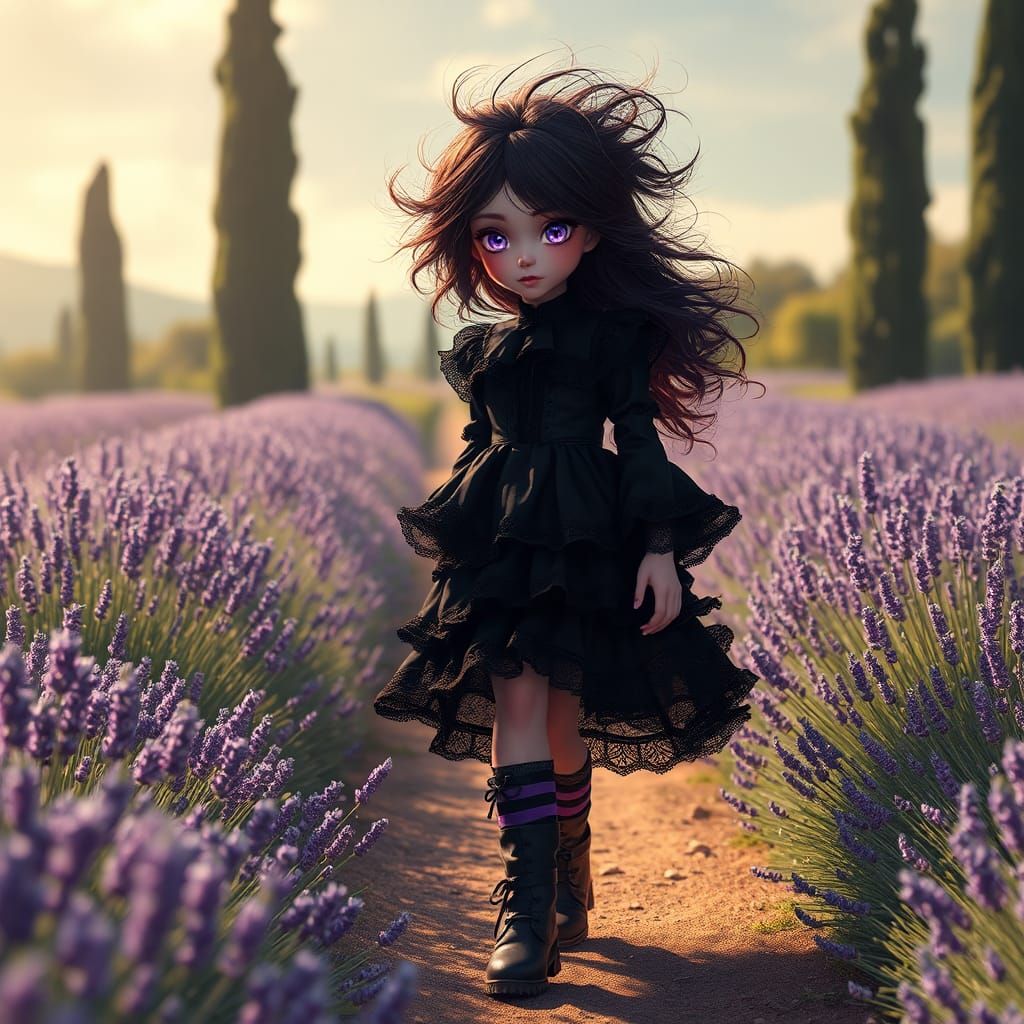 Gothic Girl in Lavender Field: Digital Matte Painting