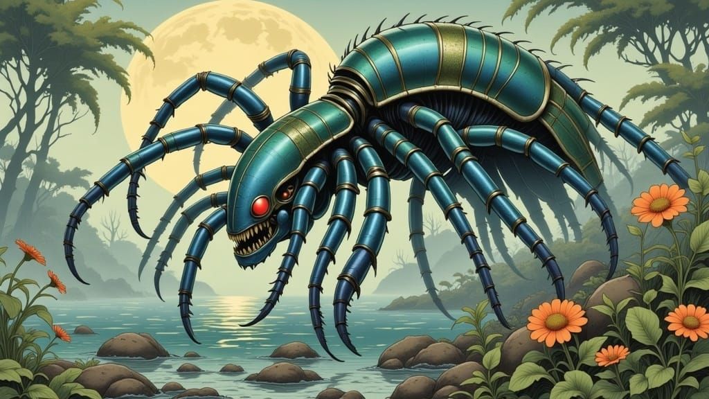 Undead Hydra-Tarantula Monster Rising From the Sea