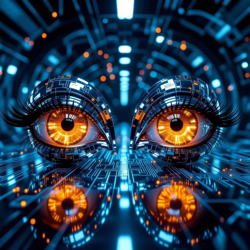 Cybernetic Eyes with Fiber Optics on Chrome