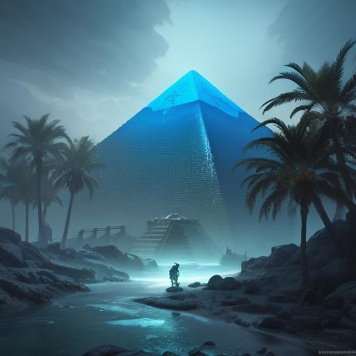 Dinosaurs and Anubis in Jurassic Landscape