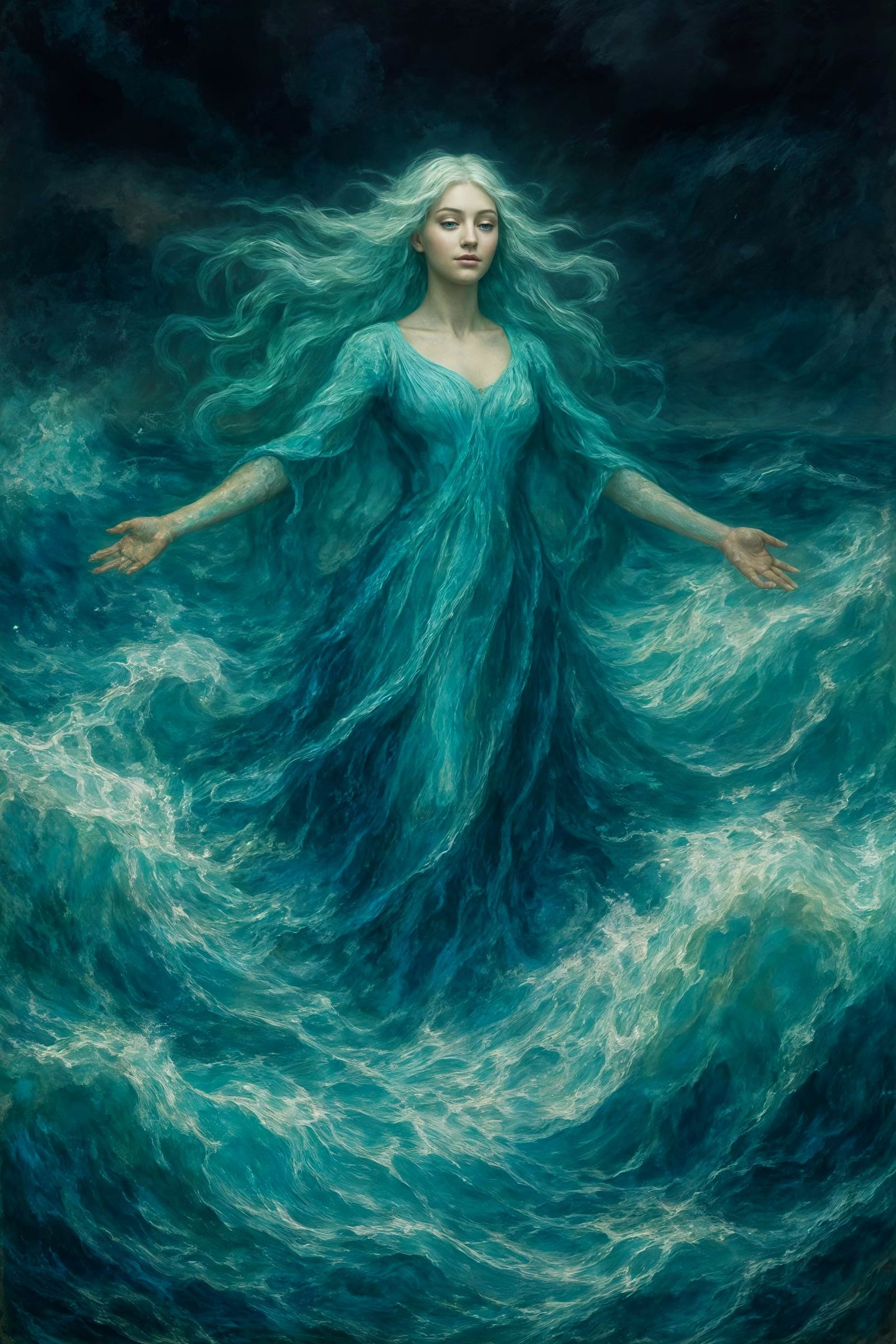 Ethereal Goddess in Turbulent Ocean