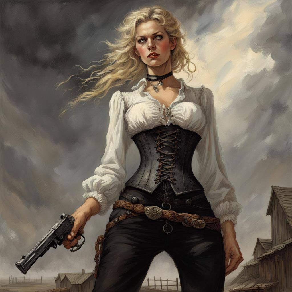 Fantasy Gunslinger with Braided Hair in Horror Style