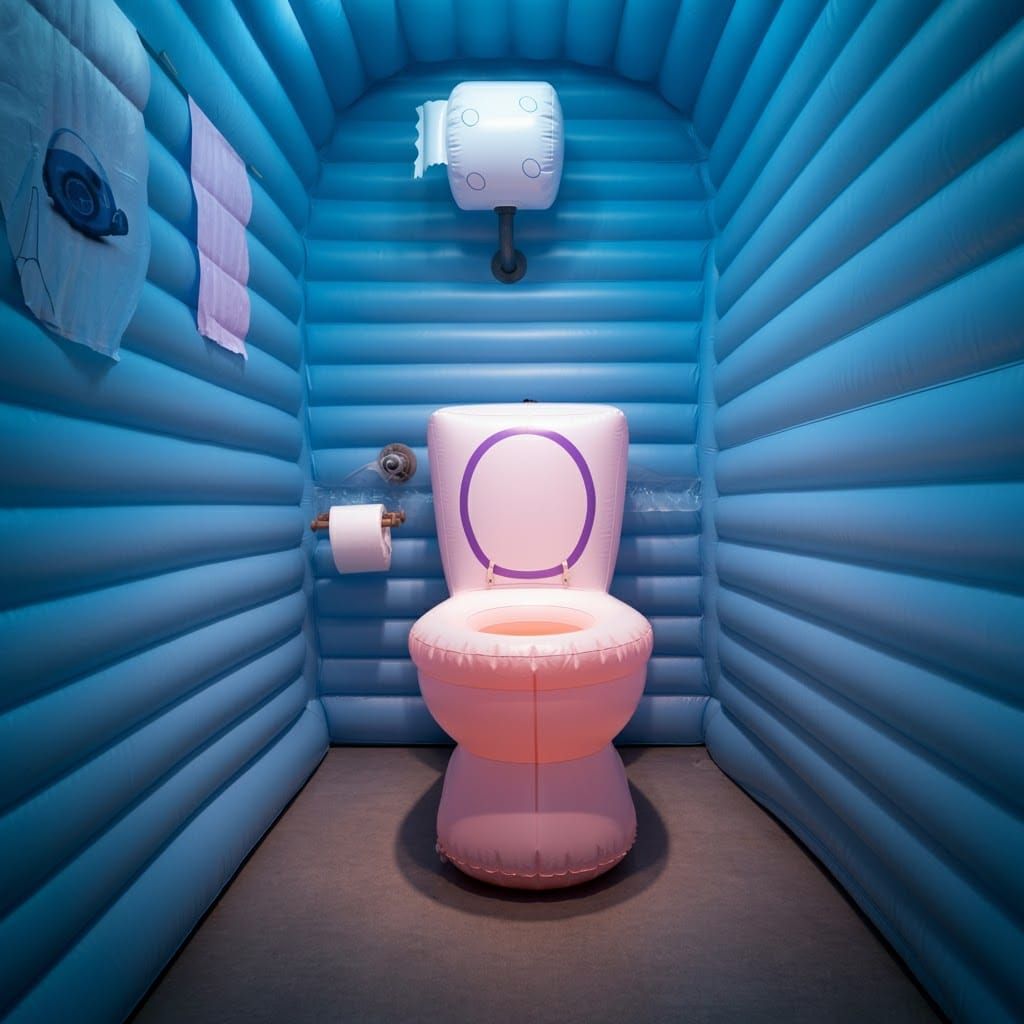 Inflatable Fun House Toilet in Bright Bathroom