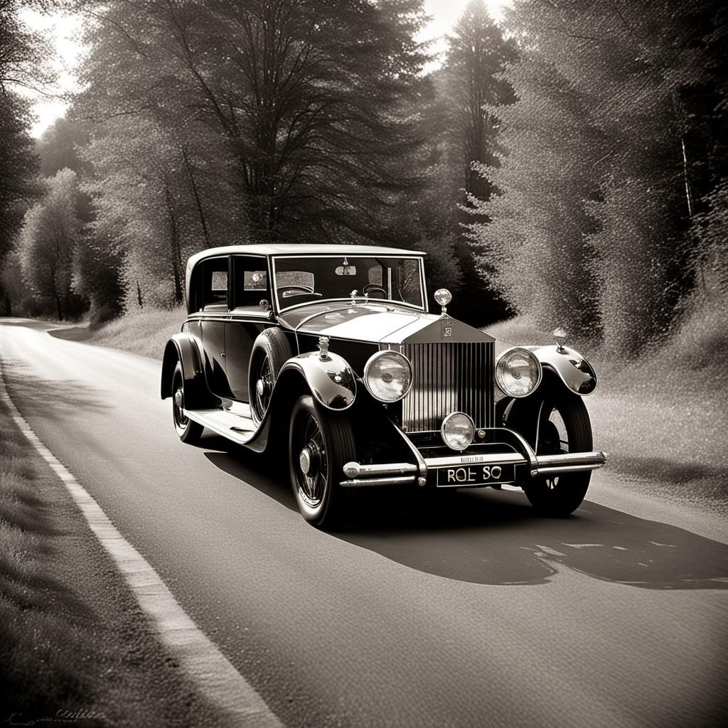 Rolls Royce Silver Ghost: Vintage Black and White Photo