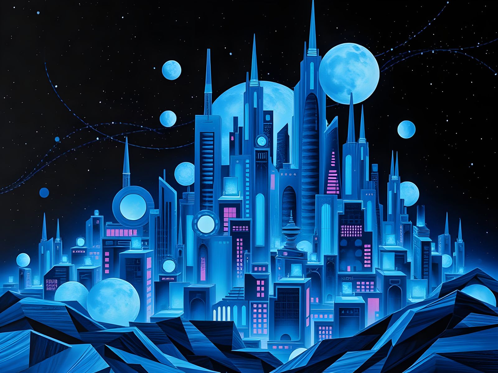 Futuristic Kintsugi Cityscape in Syntwave Style