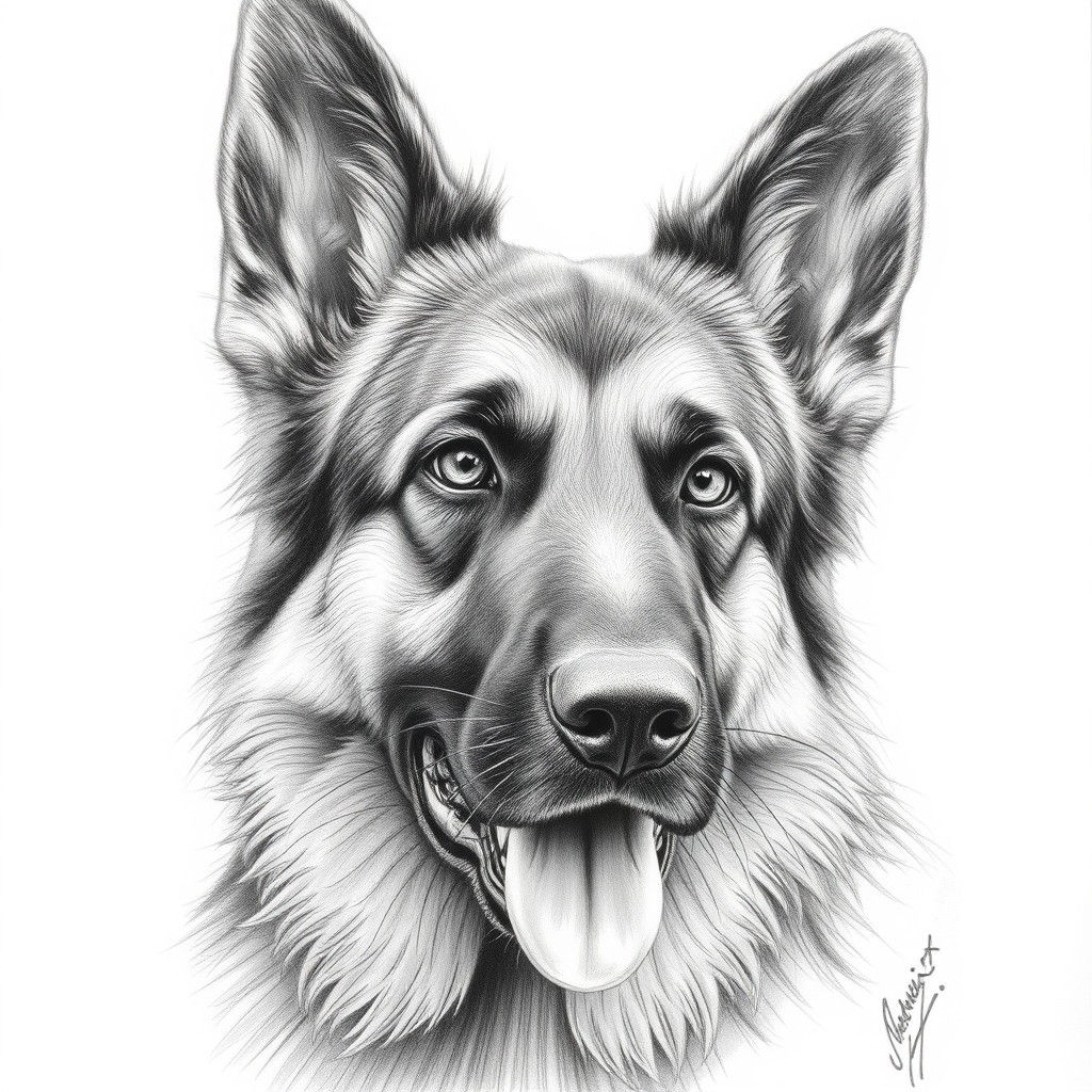 Realistic Pencil Drawing of German Shepherd