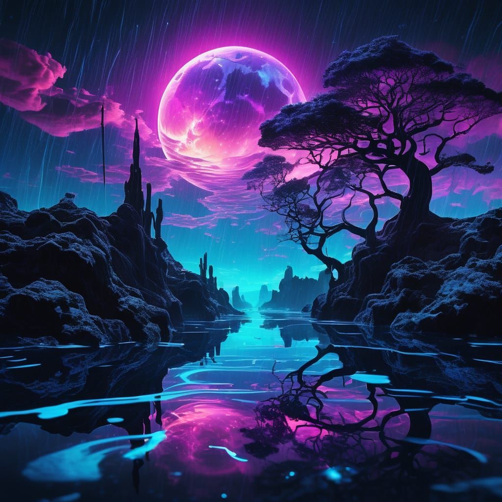 Ethereal Wolves Howling at Cosmic Moon in Surrealism Style