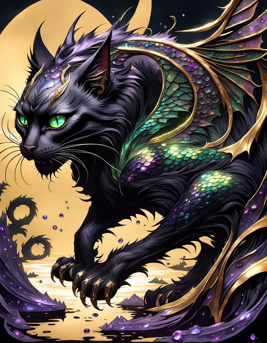 Black Cat Dragon with Iridescent Scales