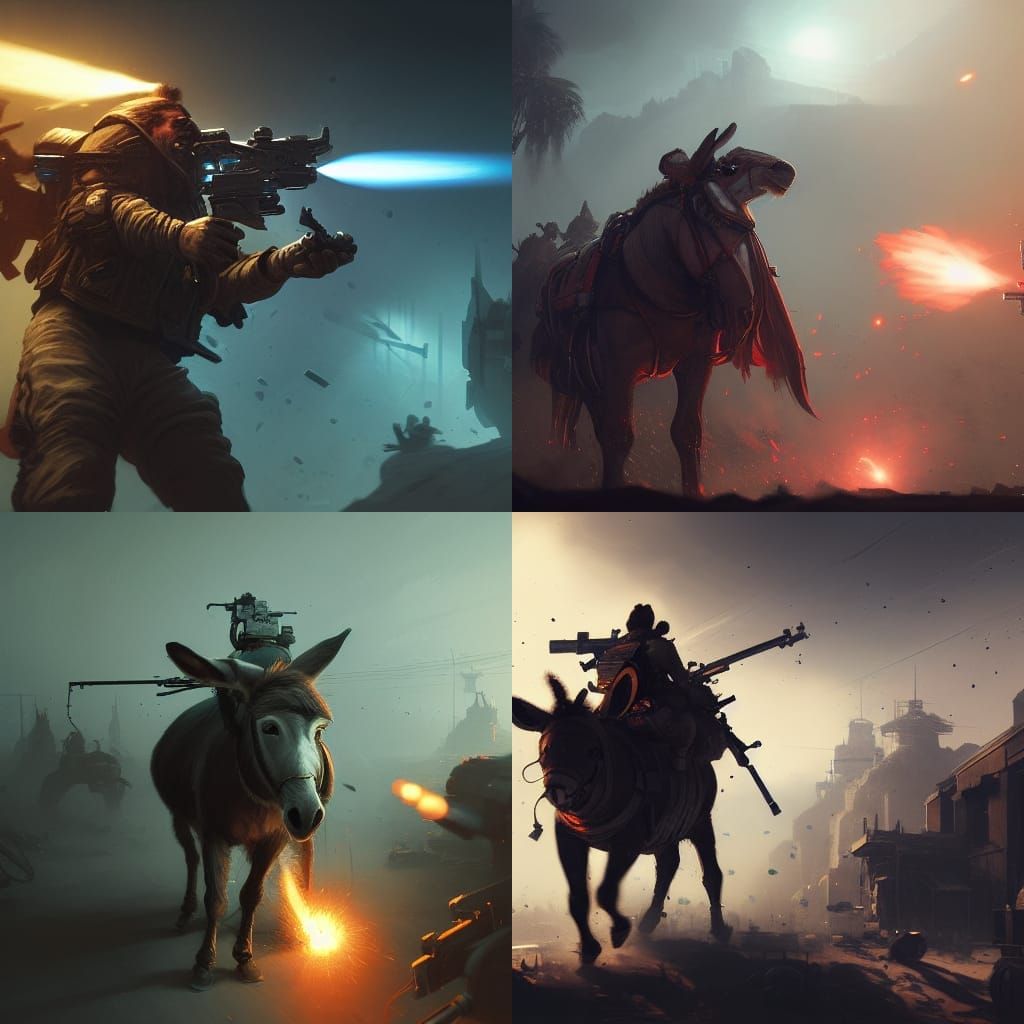 Donkey Gamer with Minigun, Dark Fantasy Concept Art