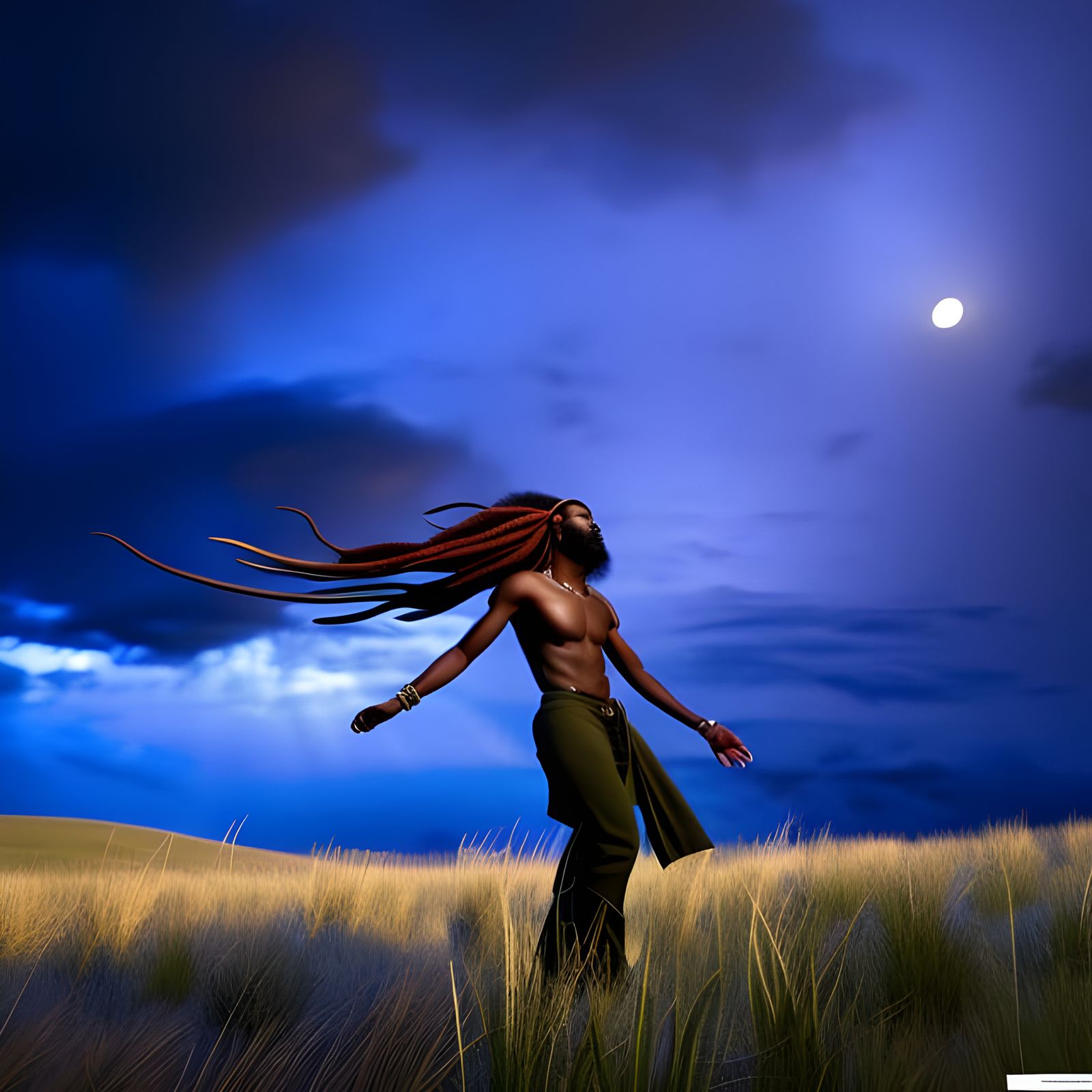 Shaman Summons Rain Under Full Moon: Photorealistic 8k