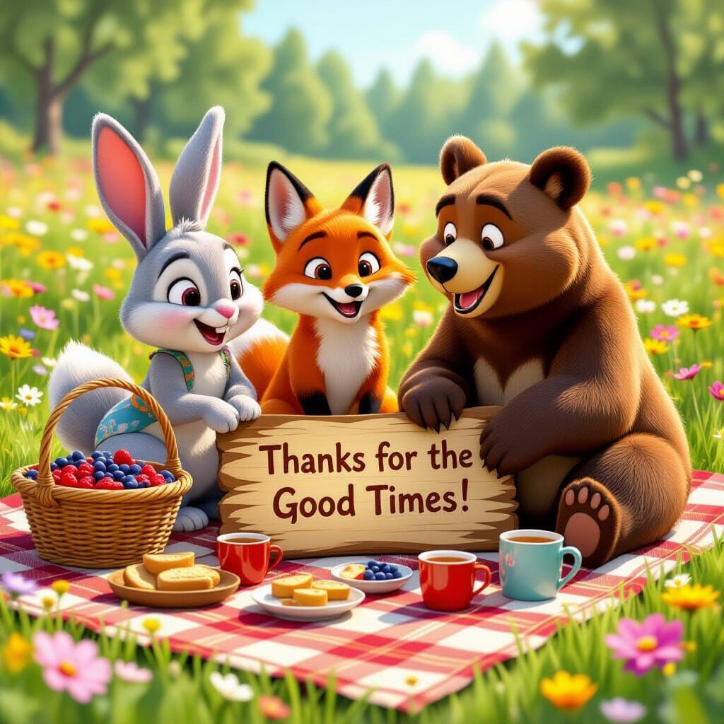 Disney Animation Picnic with Bunny, Fox, and Bear