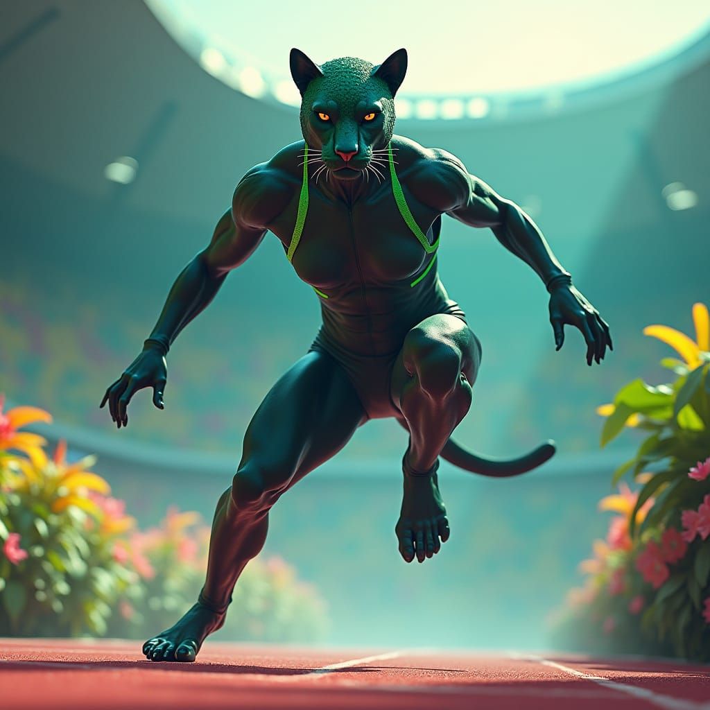 Panther Humanoid Track Star Ready to Jump