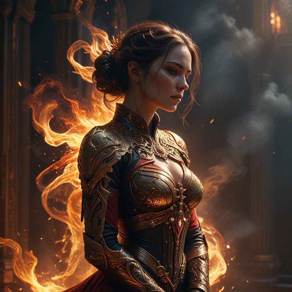 Woman in Fiery Ethereal Light, Digital Painting